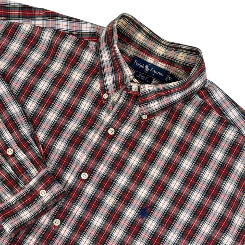 Ralph Lauren Blake Mens XL Red White Blue‎ Plaid Cotton Button Down Shirt Pony